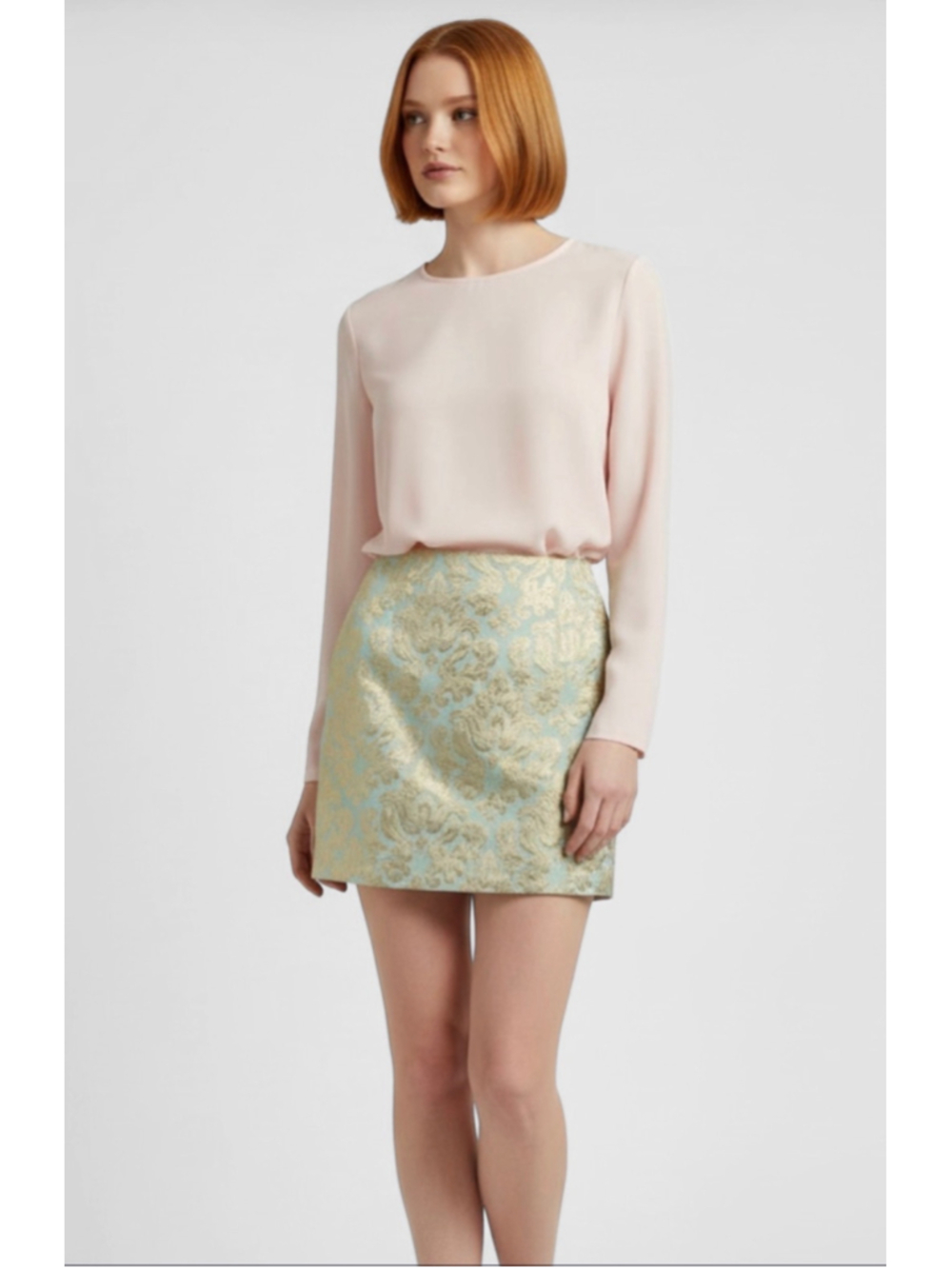 J.Crew Gold & Light Blue Damask Mini Skirt